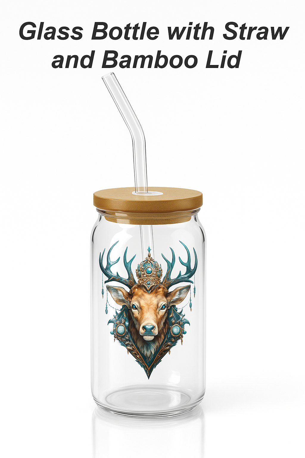 Glass Bottle with Straw and Bamboo Lid
