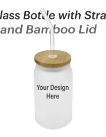 Glass Bottle with Straw and Bamboo Lid