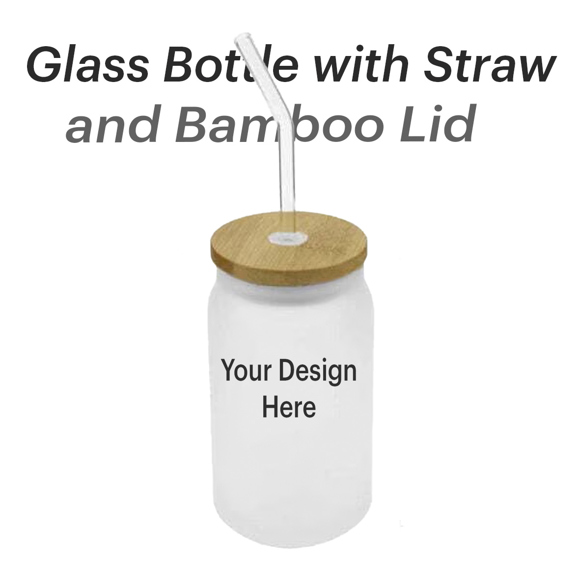 Glass Bottle with Straw and Bamboo Lid