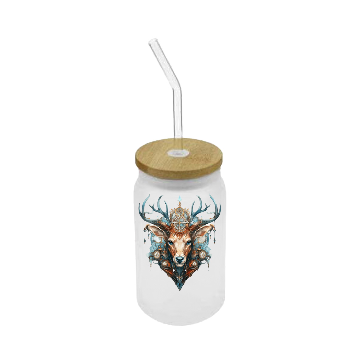 Glass Bottle with Straw and Bamboo Lid